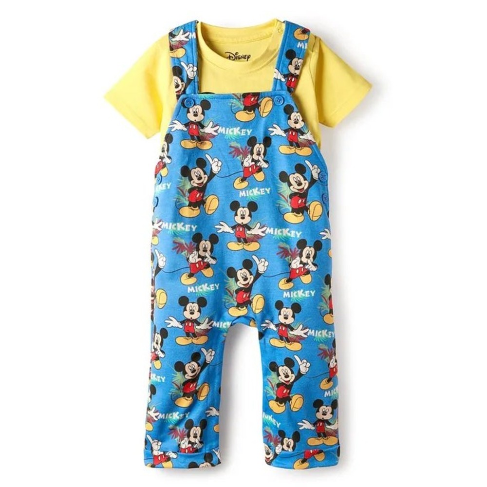 Babyhug Disney Boys Single Jersey Knit Dungaree  Shirt Mickey Mouse Set Size 5/6